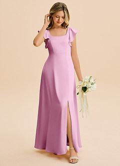 Azazie Bondi Junior Candy Pink A-Line Side Slit Stretch Satin Dress image3