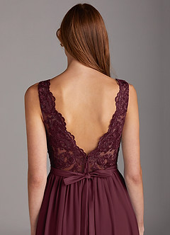 Azazie Elly Bridesmaid Dresses Cabernet A-Line Lace Scoop Neck Chiffon Dress image4