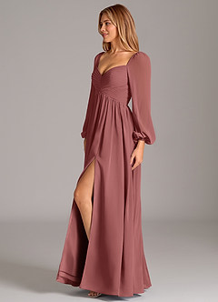 Azazie Bailee Bridesmaid Dresses Amethyst A-Line Long Sleeve Chiffon Dress image3