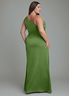 Azazie Akilah Robes de demoiselle d'honneur Robe Sirène en Satin extensible Asymétrique Basilic image9