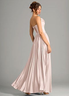 Azazie Saedra Bridesmaid Dresses Blushing Pink A-Line Corset Stretch Satin Dress image2