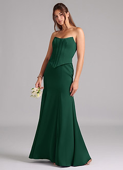 Azazie Ximena Essayer des robes à la maison Robe Sirène Convertible en Satin extensible Corset Vert Foncé image1