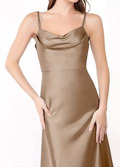 Azazie Alaija Vestidos de damas de honor Vestido de Gris Pardo de Satén Elástico de Corte Sirena con Corte Lateral image5