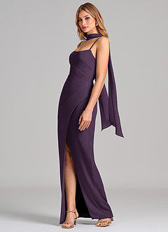 Azazie Calandra Abiti da Damigella Abito Tubino in Chiffon Plissettato Prugna image4