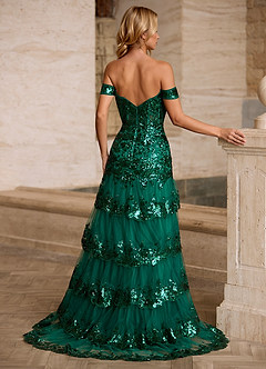 Jenna Green Ruffled Glitter Mermaid Prom Dress image2