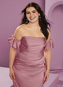 Barbie ♥ Azazie Bridesmaid Dresses Vintage Mauve Sheath Off the Shoulder Stretch Satin Convertible Dress image15