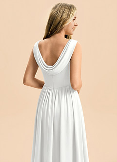 Azazie Novi Junior Vestido Blanco de Satén Elástico de Corte en A con Plisado image5