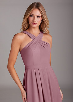 Azazie Dixie Bridesmaid Dresses Vintage Mauve A-Line Halter Pleated Chiffon Dress image5