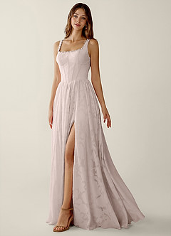 Megan Powder Pink Lace A-line Prom Dress image5