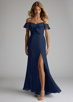 Azazie Sophie Bridesmaid Dresses Dark Navy A-Line Off the Shoulder Chiffon Convertible Dress image1