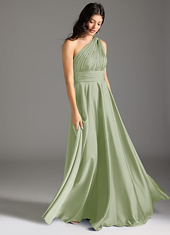 Azazie Charlize Bridesmaid Dresses Dusty Sage A-Line One Shoulder Stretch Satin Dress image3