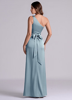 Azazie Philana Bridesmaid Dresses Dusty Blue A-Line One Shoulder Stretch Satin Dress image5