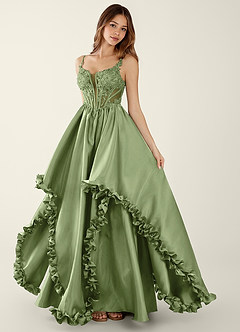 Halley Basil V-neck lace Corset A-line Prom Dress image5