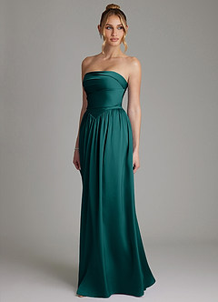 Azazie Zena Bridesmaid Dresses Peacock A-Line Strapless Stretch Satin Dress image5