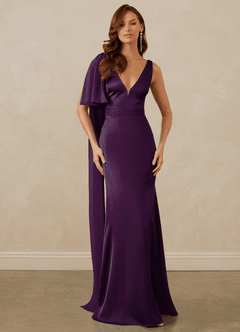 Christian Siriano Bridal for Azazie 1011 Brautjungfernkleider Meerjungfrau-Linie Schleifen Stretch-Satin Kleid Traube image1