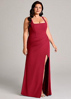 Azazie Mero Brautjungfernkleider Etui Plissee Chiffon Kleid Scharlachrot image13