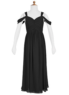 Azazie Lianne Junior Vestido de Negro de Gasa de Acampanado con Vestidos sin tirantes image4