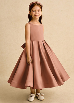 Azazie Babs Flower Girl Dresses Bronzer Ball-Gown Pleated Matte Satin Dress image3