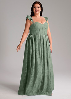 Azazie Denisse Bridesmaid Dresses Matcha A-Line Ruched Floral Burnout Dress image10