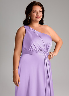 Azazie Brooke Bridesmaid Dresses Lilac A-Line One Shoulder Stretch Satin Dress image6