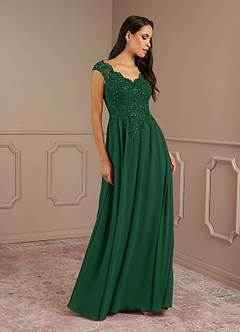 Azazie Amethyst Mother of the Bride Dresses Dark Green A-Line V-Neck Sequins Chiffon Dress image4