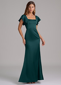 Azazie Elkie Bridesmaid Dresses Pine Mermaid Square Neckline Stretch Satin Dress image4