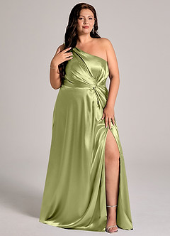 Azazie Brooke Abiti da Damigella Abito A-Line in Raso Metallizzato Monospalla Pistacchio image12