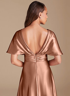 Azazie Pamela Bridesmaid Dresses Bronzer A-Line Pleated Metallic Satin Dress image7