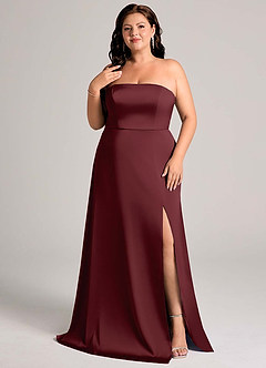 Azazie Wren Vestidos de damas de honor Vestido de Cabernet de Satén Elástico de Corte en A Convertible con Sin tirantes image10
