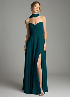 Azazie Ayla Abiti da Damigella Abito A-Line in Chiffon Scollo a Cuore Pino image8