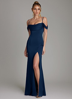 Azazie Nira Bridesmaid Dresses Dark Navy Mermaid Corset Stretch Satin Dress image5