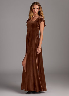 Azazie Bondi Bridesmaid Dresses Umber A-Line Side Slit Velvet Dress image5