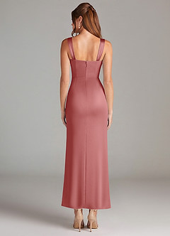 Azazie Denice Bridesmaid Dresses Antique Rose Sheath Pleated Stretch Satin Dress image2