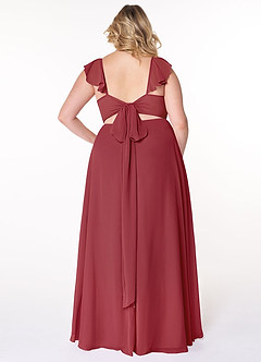 Azazie Everett Bridesmaid Dresses Pomegranate A-Line V-neck Ruched Chiffon Dress image7