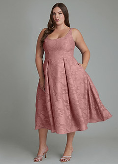 Azazie Amalie Robes de demoiselle d'honneur Robe Trapèze en Blumen-Burnout Plissé Rose Poussiéreuse image7