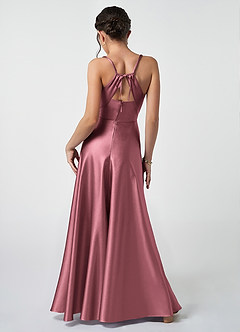 Azazie Avelina Junior Desert Rose A-Line Pleated Metallic Satin Dress image4