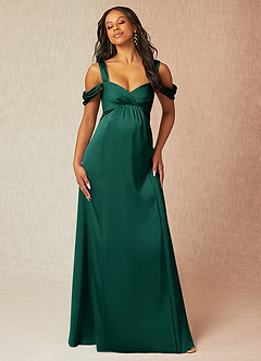 Azazie Rhea Maternity Bridesmaid Dresses A-Line Off-The-Shouler Pleated Stretch Satin Floor-Length Dress image4