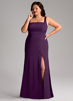 Azazie Frostine Bridesmaid Dresses Grape A-Line Bow Stretch Satin Dress image10