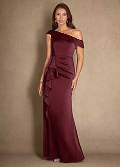 Azazie Hamptons Mother of the Bride Dresses Cabernet A-Line Pleated Stretch Satin Dress image4