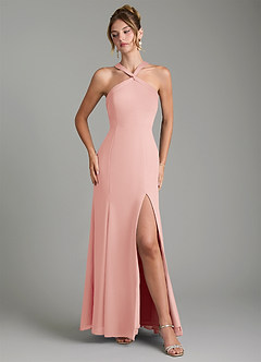 Azazie Rue Bridesmaid Dresses Rosette A-Line Halter Chiffon Dress image4