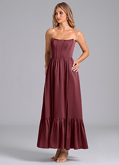 Azazie Leilana Robes de demoiselle d'honneur Robe Trapèze en Satin extensible Corset Merlot image5
