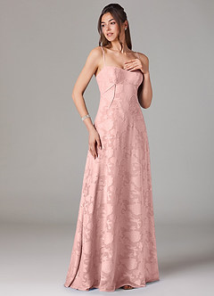 Azazie Valentine Vestidos de damas de honor Vestido de Rosa Empolvado de Devorado Floral de Línea A con Escote de Corazón image3