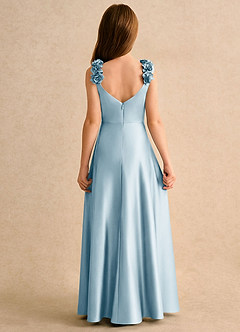Azazie Rosita Girls Formal 플라워 걸 드레스 A라인 주름진 스트레치 새틴 플로어 길이 드레스 image5
