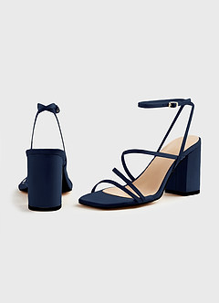 front Ensemble de sandales à talons carrés et bride cheville en satin mat assorties et pochette enveloppe