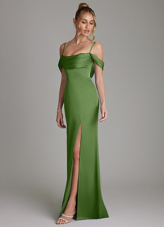 Azazie Nira Bridesmaid Dresses Basil Mermaid Corset Stretch Satin Dress image6