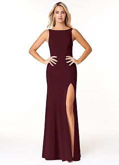 Azazie Rogue Bridesmaid Dresses Cabernet Mermaid Scoop Side Slit Stretch Crepe Dress image1