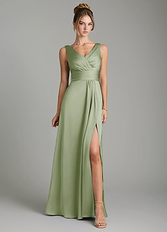 Azazie Karina Bridesmaid Dresses Dusty Sage A-Line Pleated Stretch Satin Dress image6