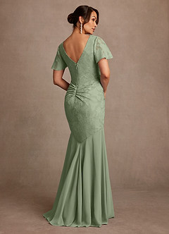 Azazie Jolene Mother of the Bride Dresses Dusty Sage Mermaid Pleated Floral Burnout Dress image2