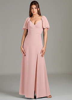 Azazie Phylicia Bridesmaid Dresses Powder Pink A-Line Bow Chiffon Dress image2