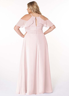 Azazie Dakota Vestidos de damas de honor Vestido de Rosa Rubor de Gasa de Corte en A con Cuello en V plisado image9